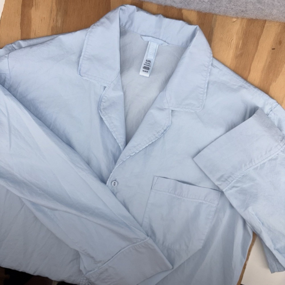 SKIMS Cotton Poplin Sleep Shirt Dress Blue Medium Oversize Long Sleeve Button Up
